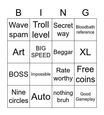 Recent Tab Bingo Card