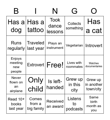 GET TO KNOW EACH OTHER Bingo Card