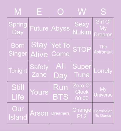 Yoongisgaycat Bingo Card