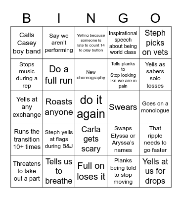 Guard Director Bingo Card