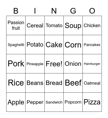 Food!!! Bingo Card
