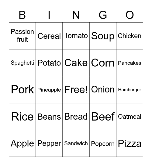 Food!!! Bingo Card