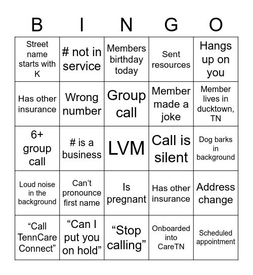 NMB calls Bingo Card