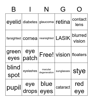 Family Eye Care BINGO Card