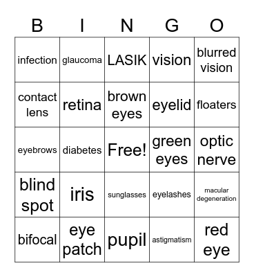 Family Eye Care BINGO Card