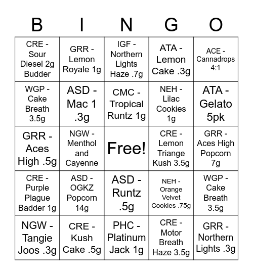 Onesie Bingo! Bingo Card