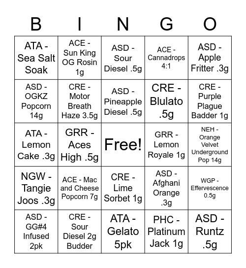 Onesie Bingo! Bingo Card