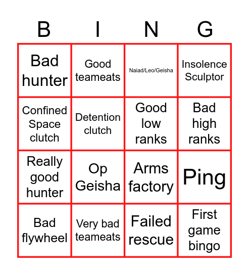 Idv rank bingo Card