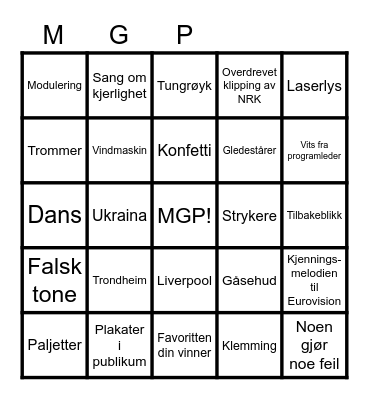 MGP Bingo Card