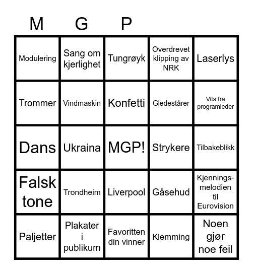 MGP Bingo Card