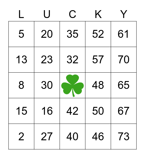 ST. PATRICK'S DAY Bingo Card