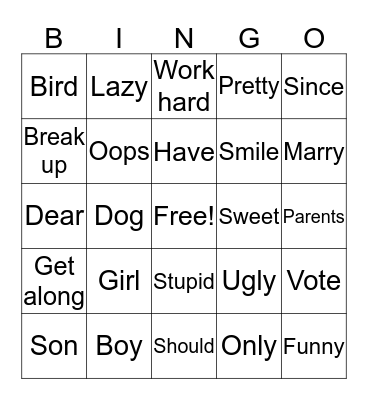 Untitled Bingo Card