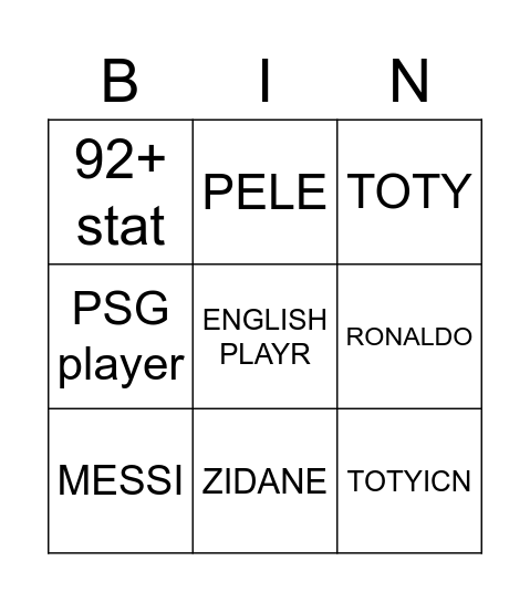 Fifa Bingo Card