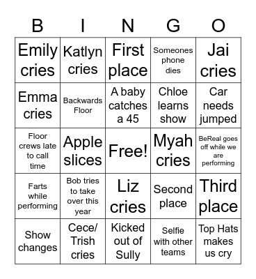 SHU Winterguard Bingo Card