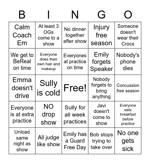 SHU Winterguard (Hard) Bingo Card