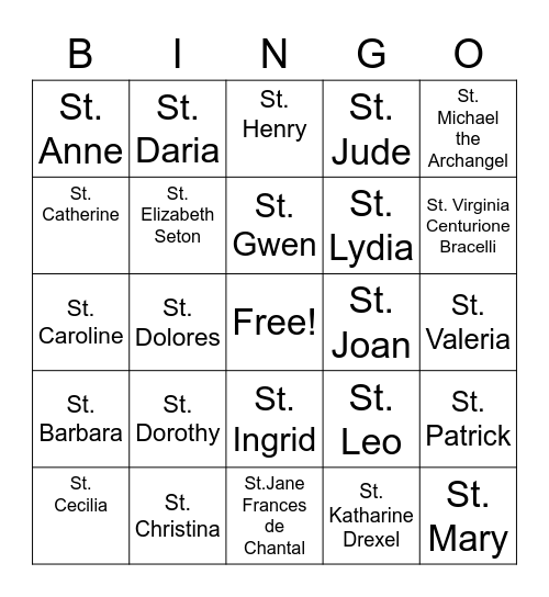 St. Lydia Bingo Card