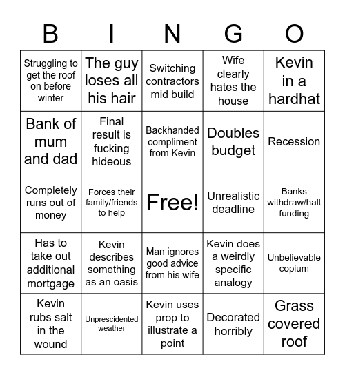 Grand Designs Bingo Card