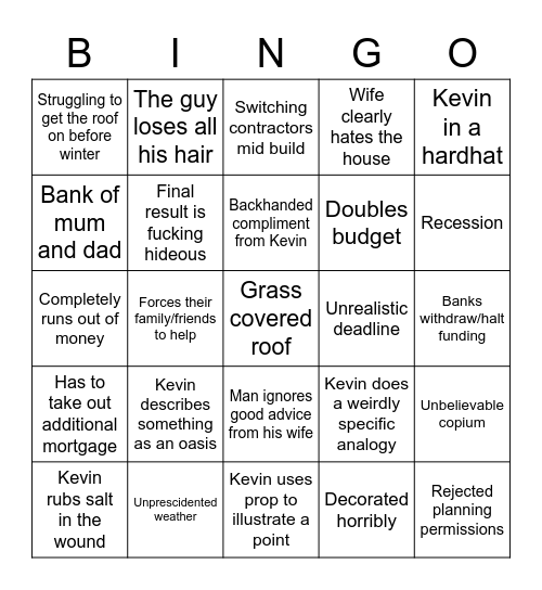 Grand Designs Bingo Card