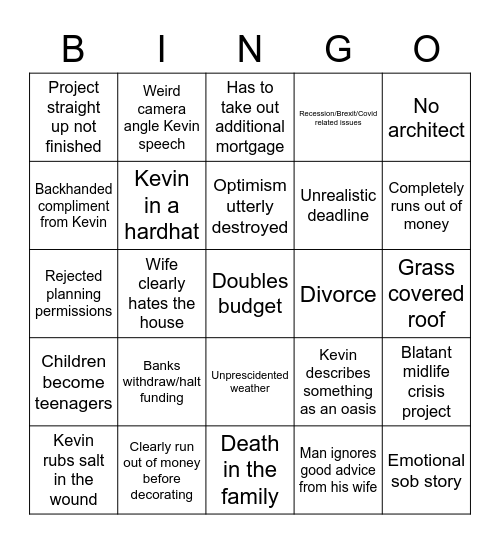 Grand Designs Bingo Card