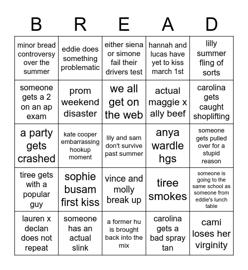 2023 Bread Bingo Card