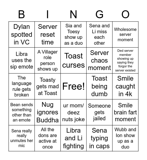Elysian Bingo Card