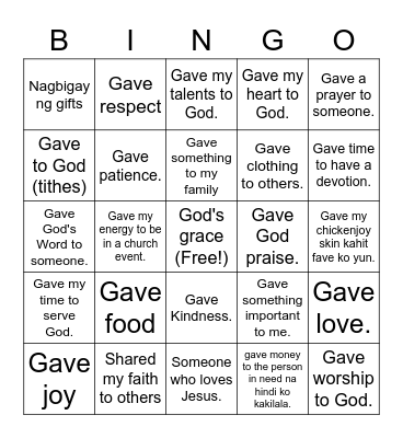 Giving Bingo Card