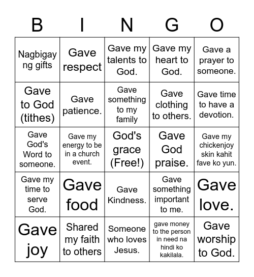 Giving Bingo Card