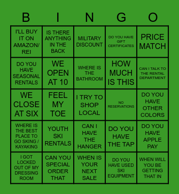 MOUNTAIN RECREATION BINGO Card