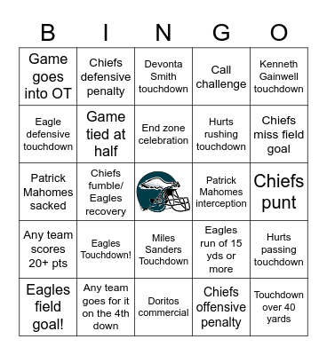 SUPER BOWL 2023 - EAGLES vs. CHIEFS Bingo Card