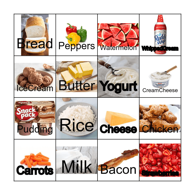 Dairy or Not Bingo Card