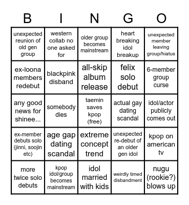 2023 kpop bingo Card