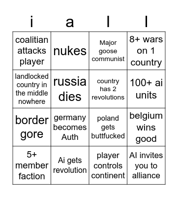 Iron Assault Bingo Card