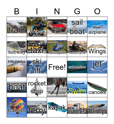 Transportation Bingo Card