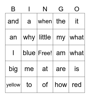 Sight words Bingo Card