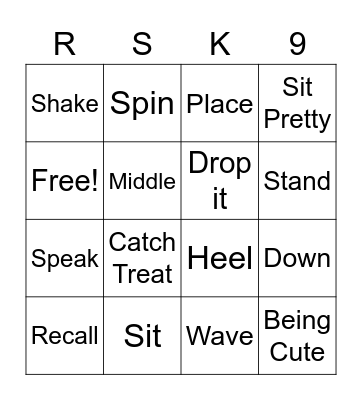 RSK9 Obedience Bingo Card