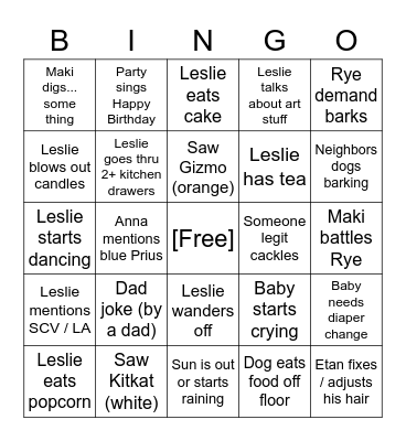 Leslie's B-Day Bingo! Bingo Card