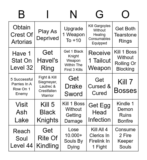 Dark Souls Bingo Race Bingo Card