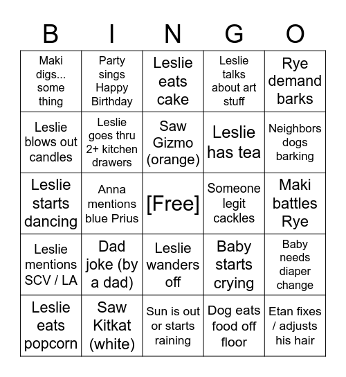 Leslie's B-Day Bingo! Bingo Card