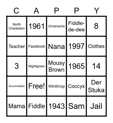 Carolyn's 80th Birthday Bingo Card