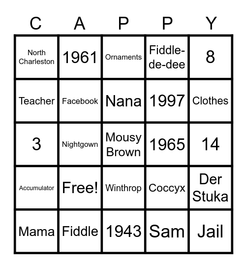 Carolyn's 80th Birthday Bingo Card