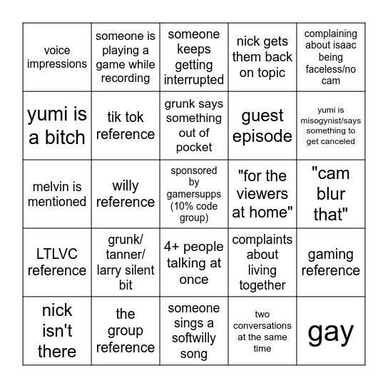 the group chat podcast bingo Card