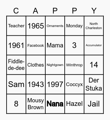 Carolyn's 80th Birthday Bingo Card
