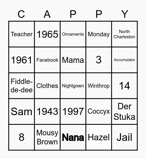 Carolyn's 80th Birthday Bingo Card