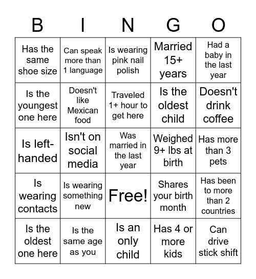 Find the Guest Bingo Card