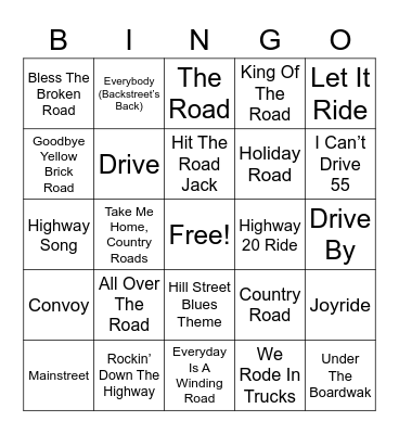 ON THE ROAD MUSIC Bingo Card