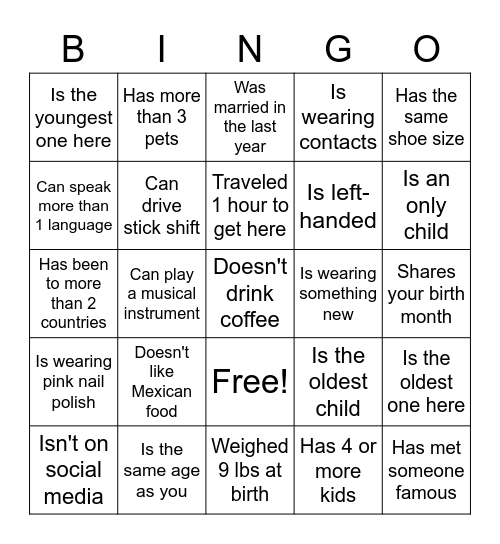 Find the Guest Bingo Card