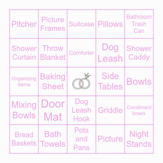 Bridal Bingo Card