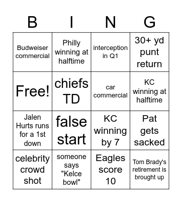 SUPER BOWL LVII BINGO Card