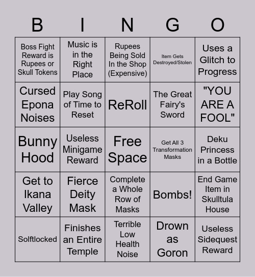 Majora's Mask Bingo Card