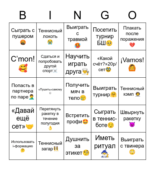 Tennis bingo Card